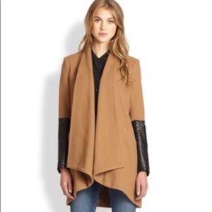 Michelle Mason Leather Sleeve Wool Coat